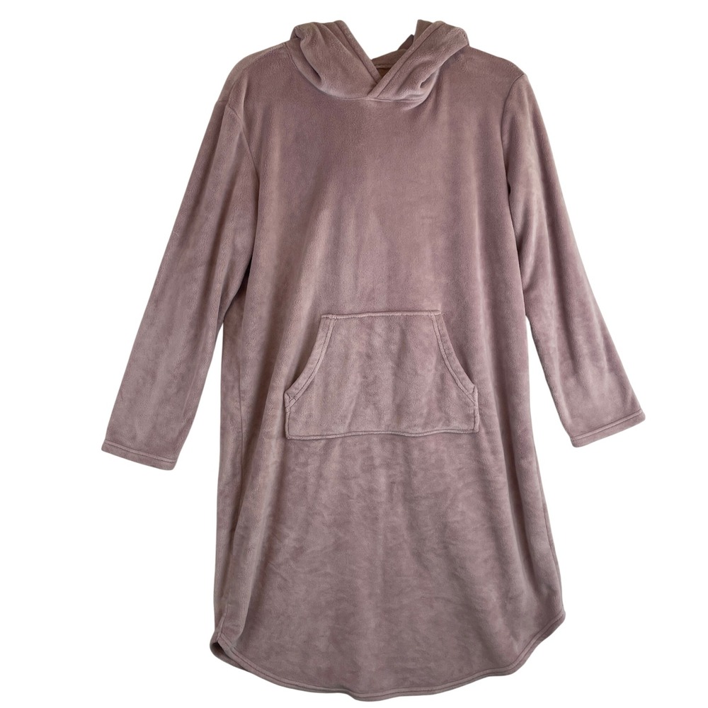 32 Degrees Heat Sleepwear Plush Fleece Hooded Nightgown Mauve Purple S/M